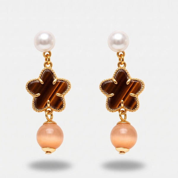 Orecchini in Metallo con fiore e pietra arancione - BYSIMON gioielli