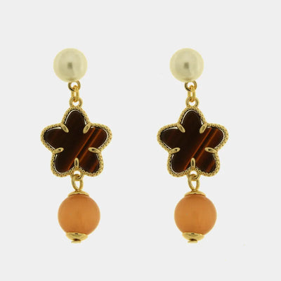 Orecchini in Metallo con fiore e pietra arancione