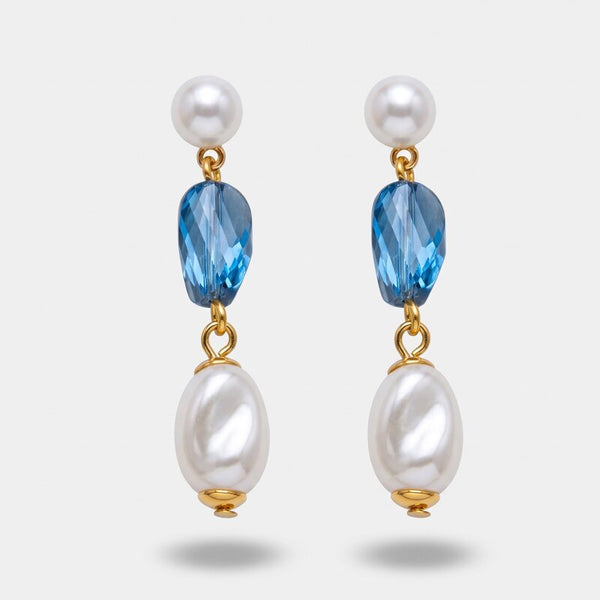 Orecchini in Metallo cristalli azzurri e perle irregolari - BYSIMON gioielli