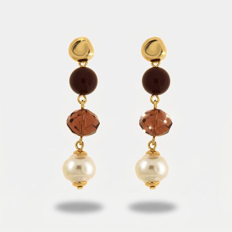 Orecchini in Metallo con cristalli bordeaux e perla - BYSIMON gioielli