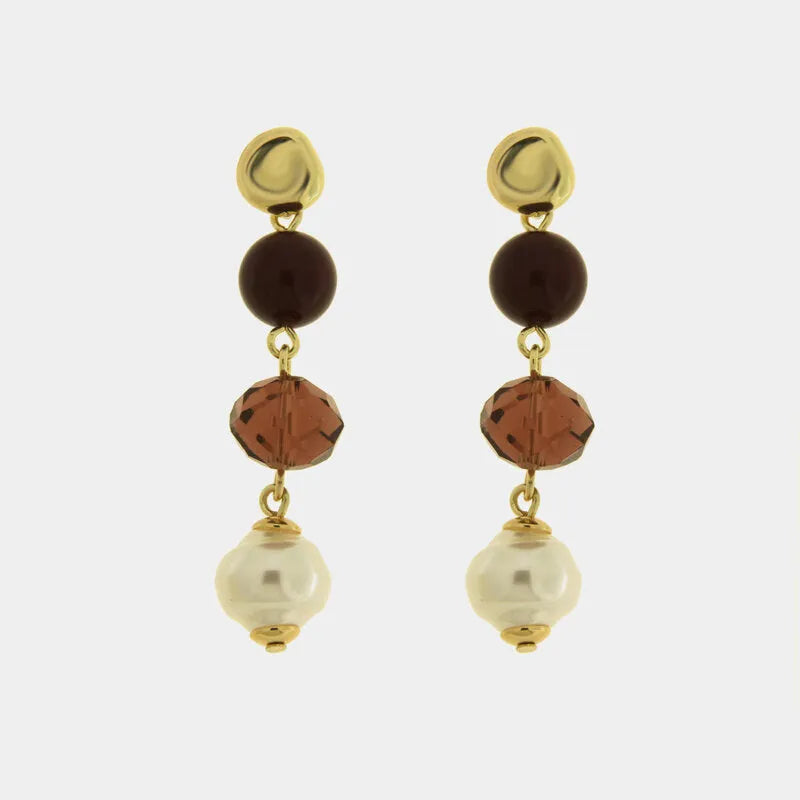 Orecchini in Metallo con cristalli bordeaux e perla