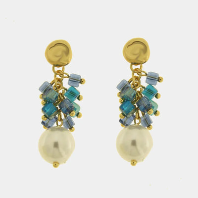 Orecchini in Metallo cristalli colorati e perle