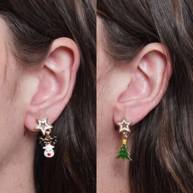 Orecchini in Metallo asimmetrici renna e albero di Natale