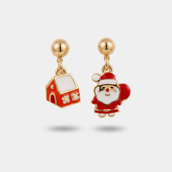 Orecchini in Metallo asimmetrici casetta e babbo Natale