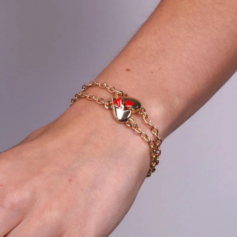 Set in Metallo bracciale magnetico a forma di cuore con cuore rosso
