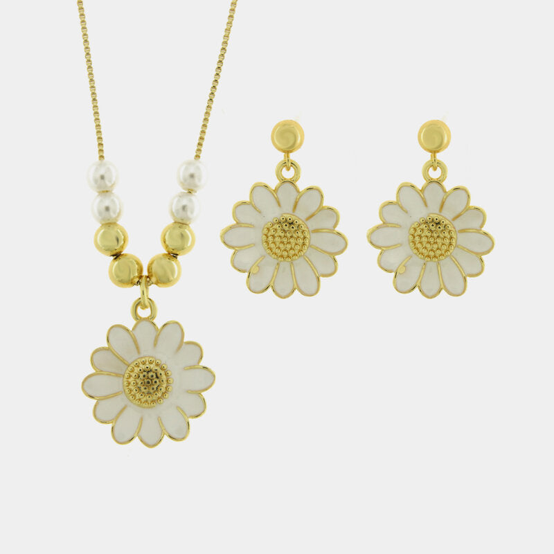 Set in Metallo Collana + orecchini margherita smaltata