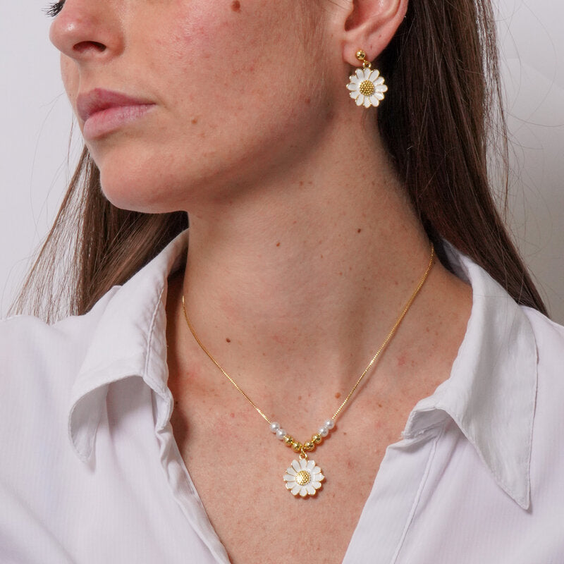 Set in Metallo Collana + orecchini margherita smaltata