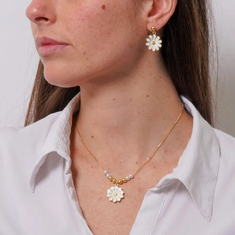Set in Metallo Collana + orecchini fiore smaltato