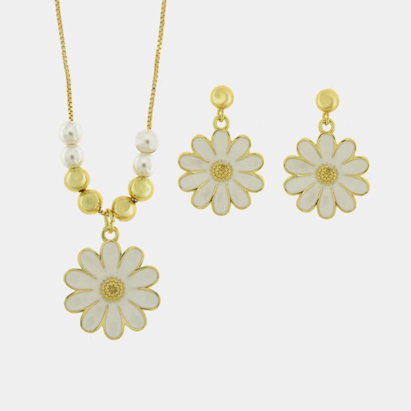 Set in Metallo Collana + orecchini fiore smaltato