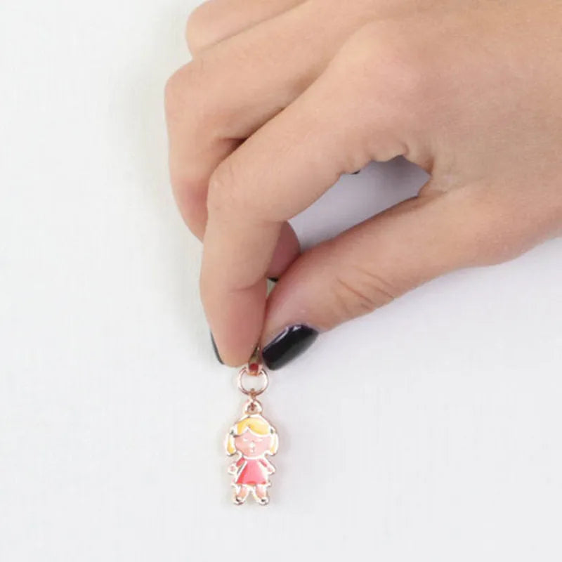 Metal pendant girl embellished with colored enamels