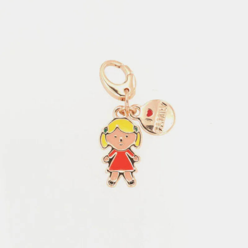 Metal pendant girl embellished with colored enamels