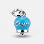 Ciondolo in Metallo con campanella azzurra scritta capri