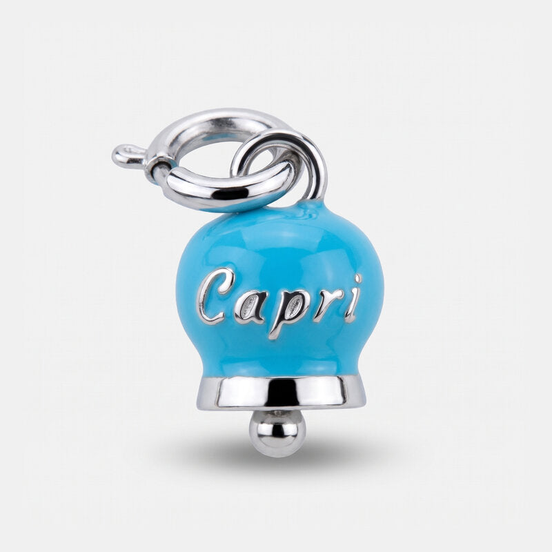Ciondolo in Metallo con campanella azzurra scritta capri