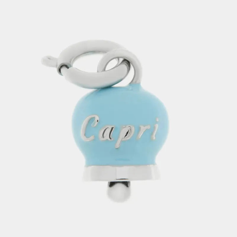 Ciondolo in Metallo con campanella azzurra scritta capri