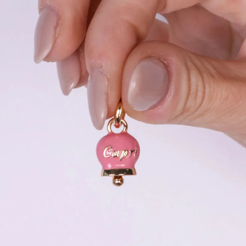 Ciondolo in Metallo con campanella rosa scritta capri
