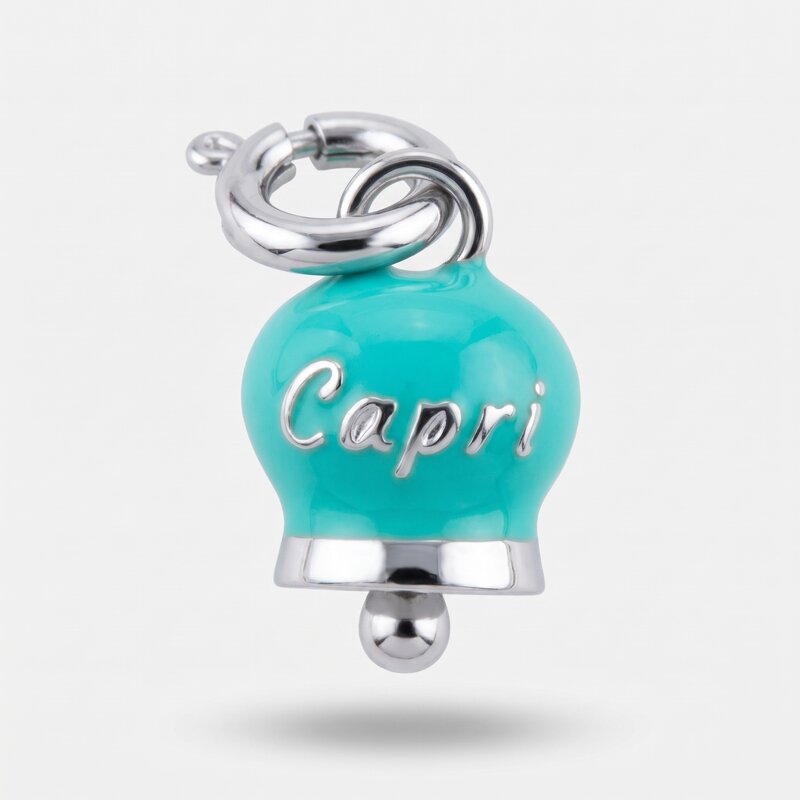 Ciondolo in Metallo con campanella verde acqua scritta capri