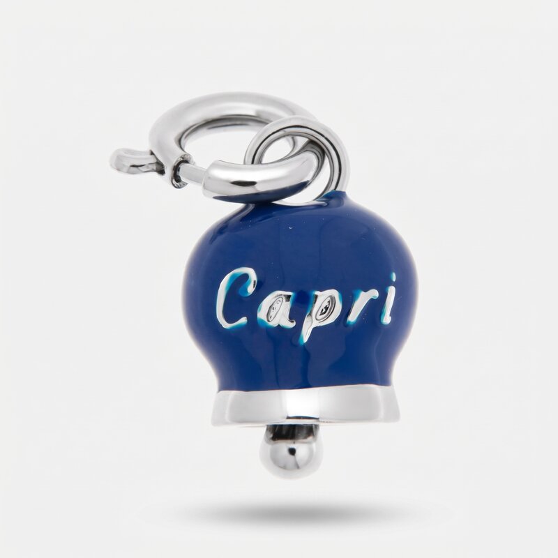 Ciondolo in Metallo con campanella blu scritta capri