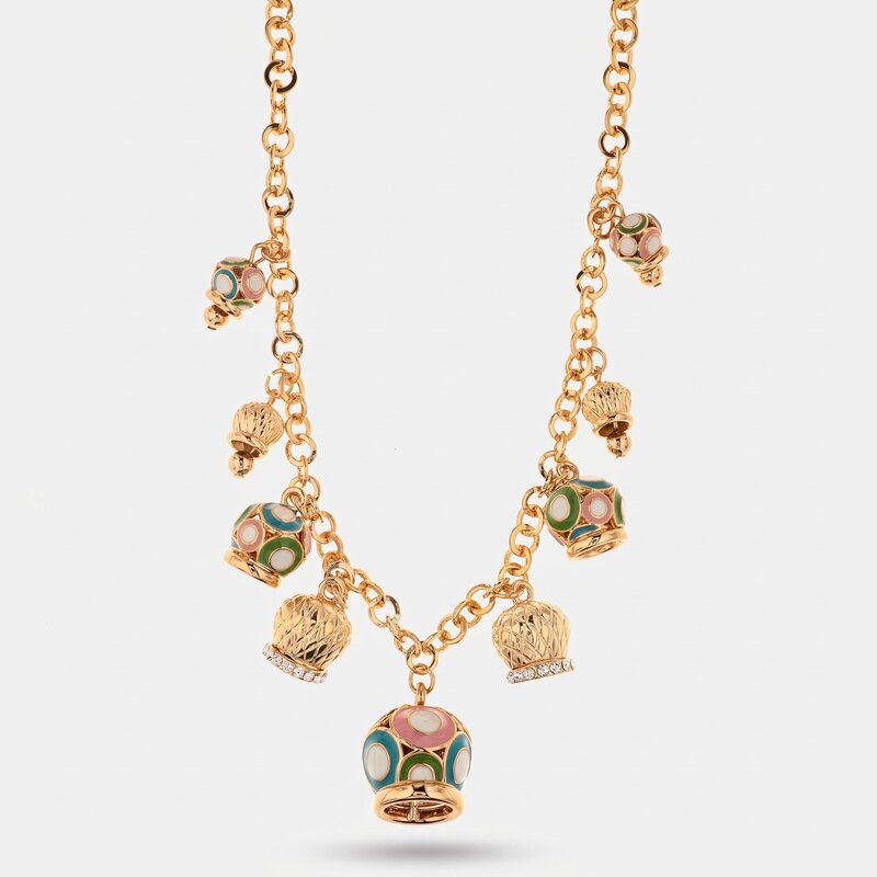Collana in Metallo con campane pendenti colorati e cristalli bianchi - BYSIMON gioielli