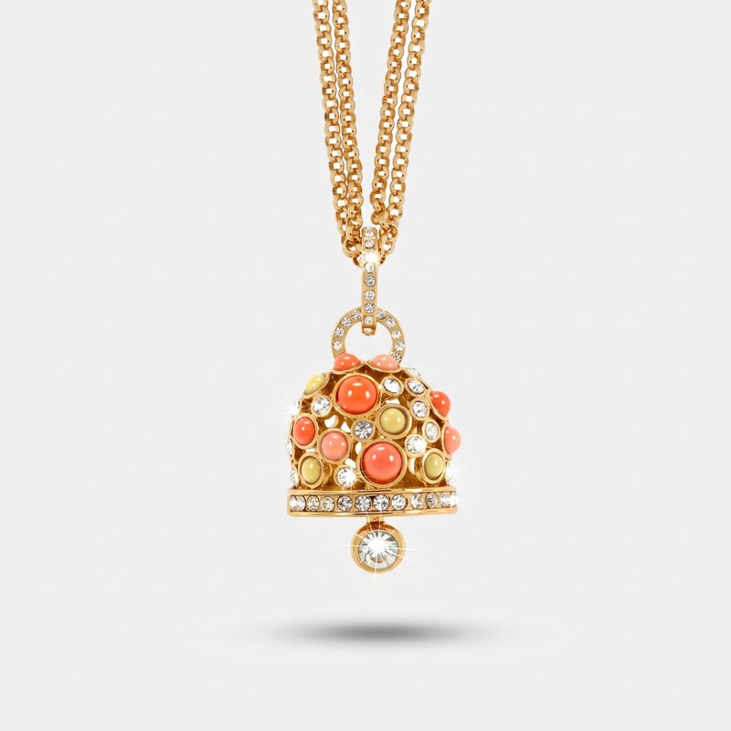 Collana in Metallo catena multifilo con grande campana pendente colorata - BYSIMON gioielli
