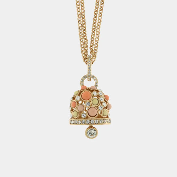 Collana in Metallo catena multifilo con grande campana pendente colorata - BYSIMON gioielli