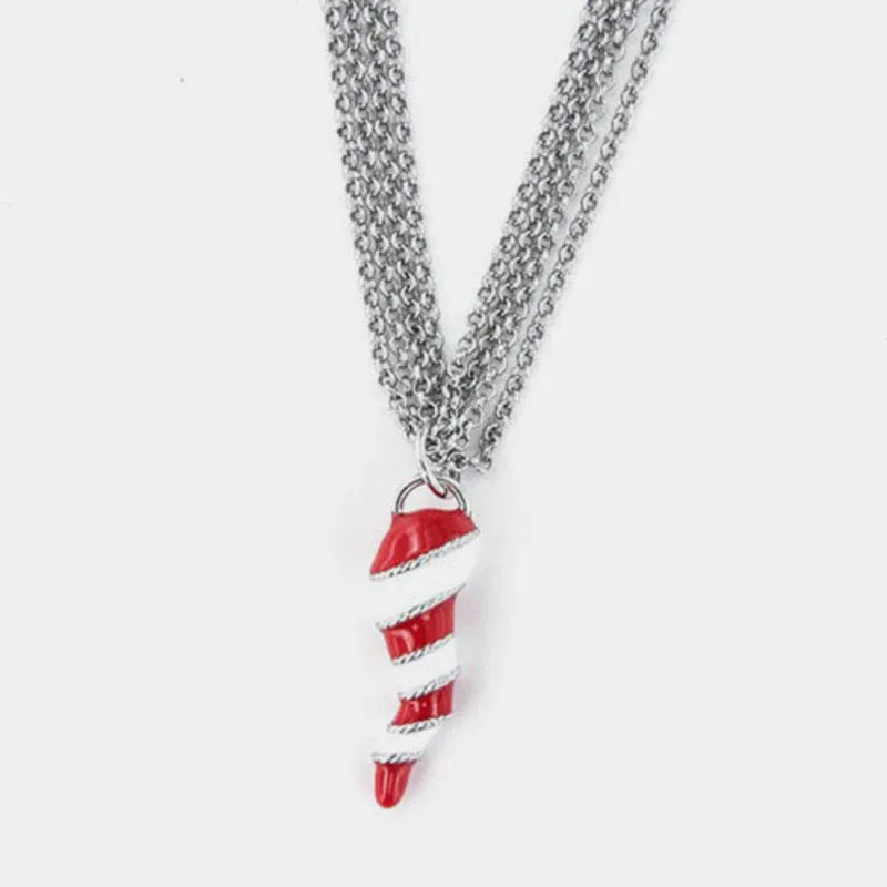 Collana in Metallo multifili con corno pendente in smalto bianco e rosso AMONAPOLI - gioiello BySimon