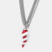 Collana in Metallo  multifili con corno pendente in smalto bianco e rosso