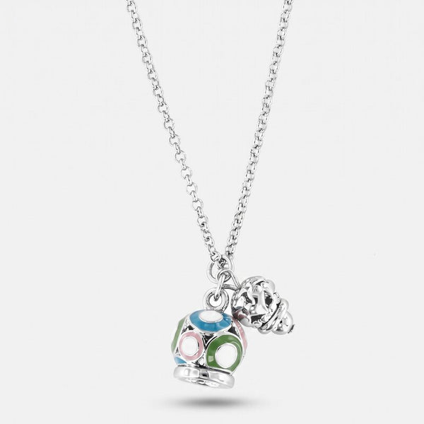 Collana in Metallo con campana pendente multicolore e piccola campanella traforata  motivo cuori - BYSIMON gioielli
