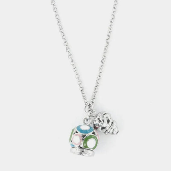 Collana in Metallo con campana pendente multicolore e piccola campanella traforata  motivo cuori - BYSIMON gioielli