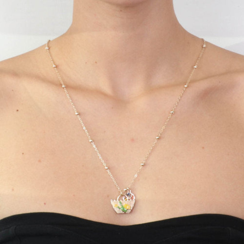 Collana in Metallo con coffa pendente da disegno fico d'india e limoni di Sicilia