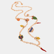 Collana in Metallo con charm siciliani, carretto, coffa, fico d'india, corno portafortuna