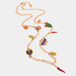 Collana in Metallo con charm siciliani, carretto, coffa, fico d'india, corno portafortuna - BYSIMON gioielli