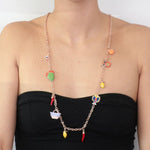 Collana in Metallo con charm siciliani, carretto, coffa, fico d'india, corno portafortuna - BYSIMON gioielli