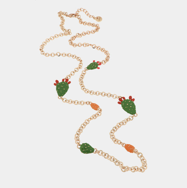Collana in Metallo maglia rolò, con fichi d'india di Sicilia, impreziositi da smalti colorati - BYSIMON gioielli