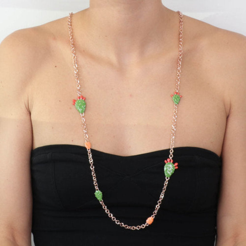 Collana in Metallo maglia rolò, con fichi d'india di Sicilia, impreziositi da smalti colorati - BYSIMON gioielli