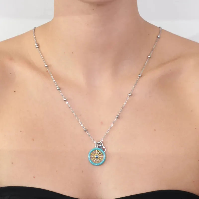 Collana in Metallo con ruota carretto siciliano impreziosito da smalti colorati