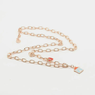 Collana in Metallo a catena lunga, con ciondolo casa pendente impreziosito da smalti colorati