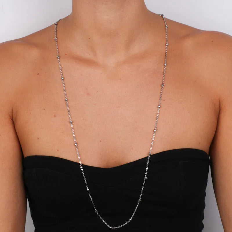 Long Chain Metal Necklace with Beads