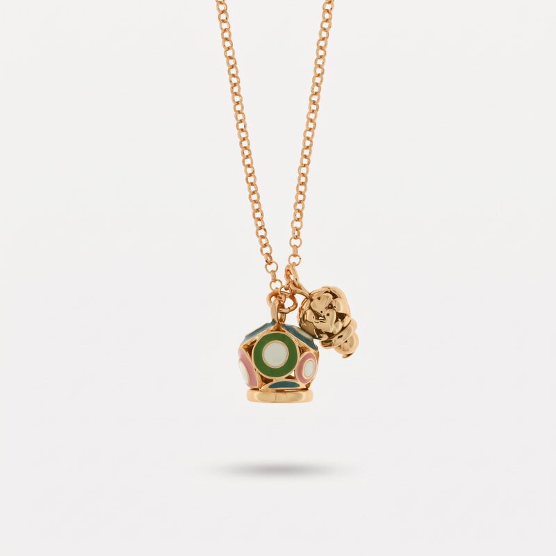 Collana in Metallo con campana pendente colorata e piccola campanella traforata a cuori - BYSIMON gioielli