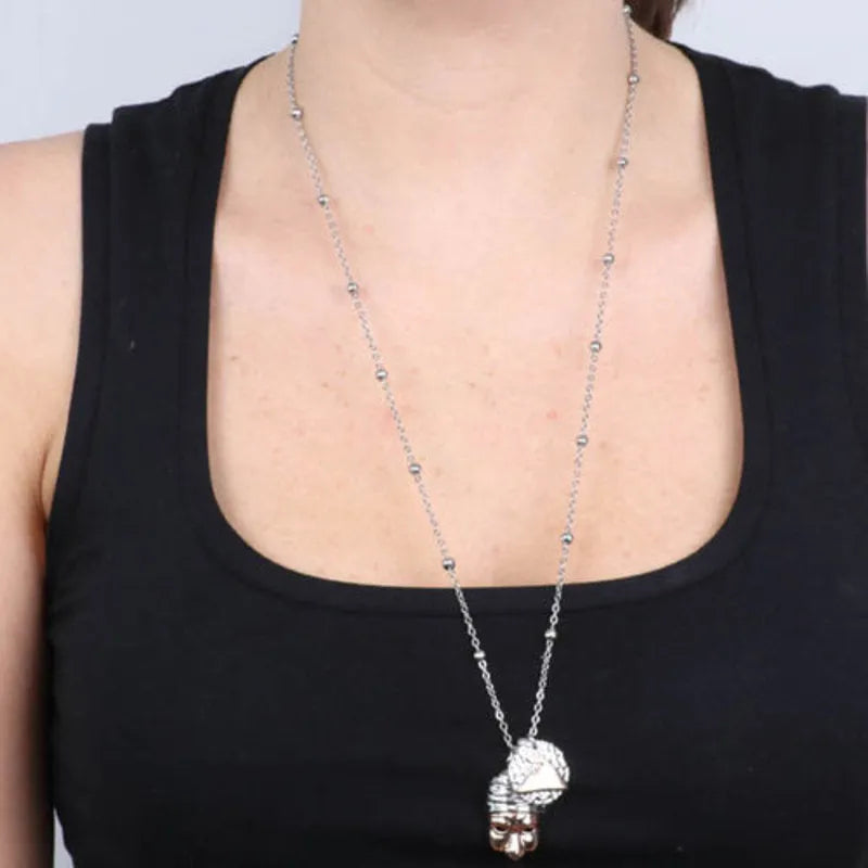 Collana in Metallo con maschera pulcinella pendente e medaglia con vesuvio - BYSIMON gioielli