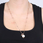 Collana in Metallo con campanella portafortuna pendente, impreziosita da smalto bianco e cristalli - BYSIMON gioielli