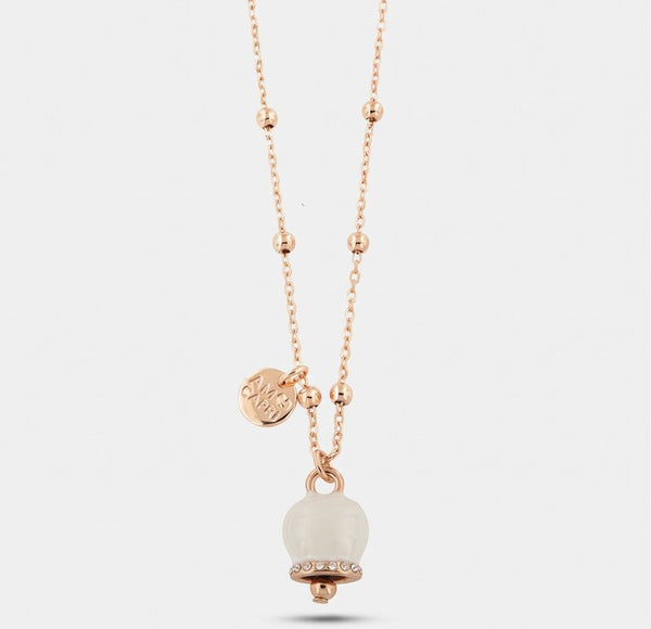 Collana in Metallo con campanella portafortuna pendente, impreziosita da smalto bianco e cristalli - BYSIMON gioielli
