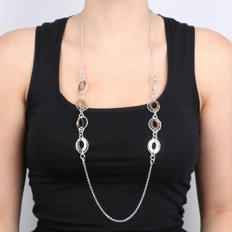 Collana in Metallo lunga con ovali bicolore