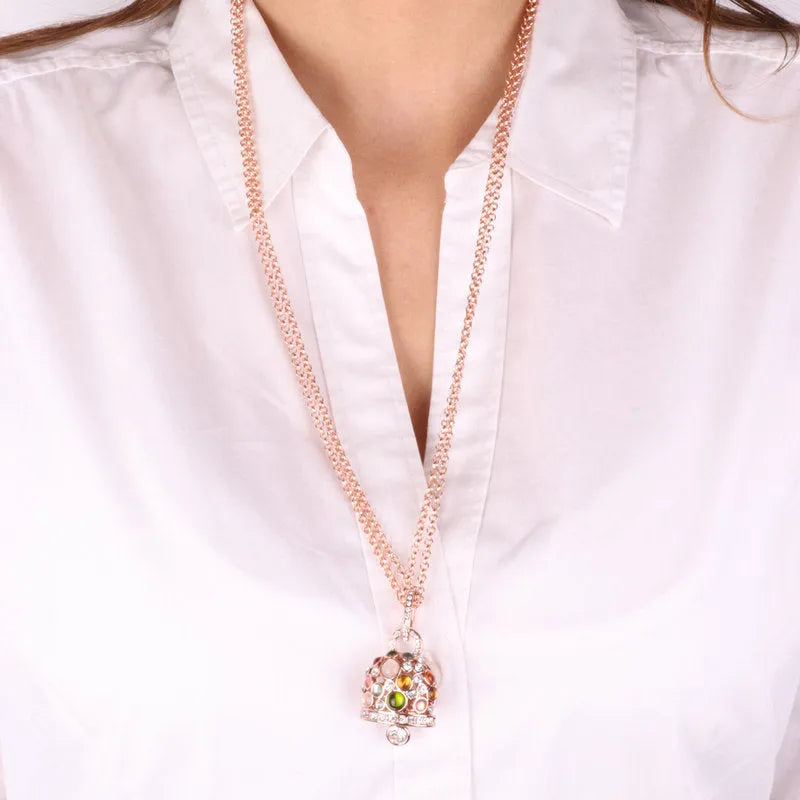 Collana in Metallo con grande campana pendente multicolore e punti luce bianchi - BYSIMON gioielli