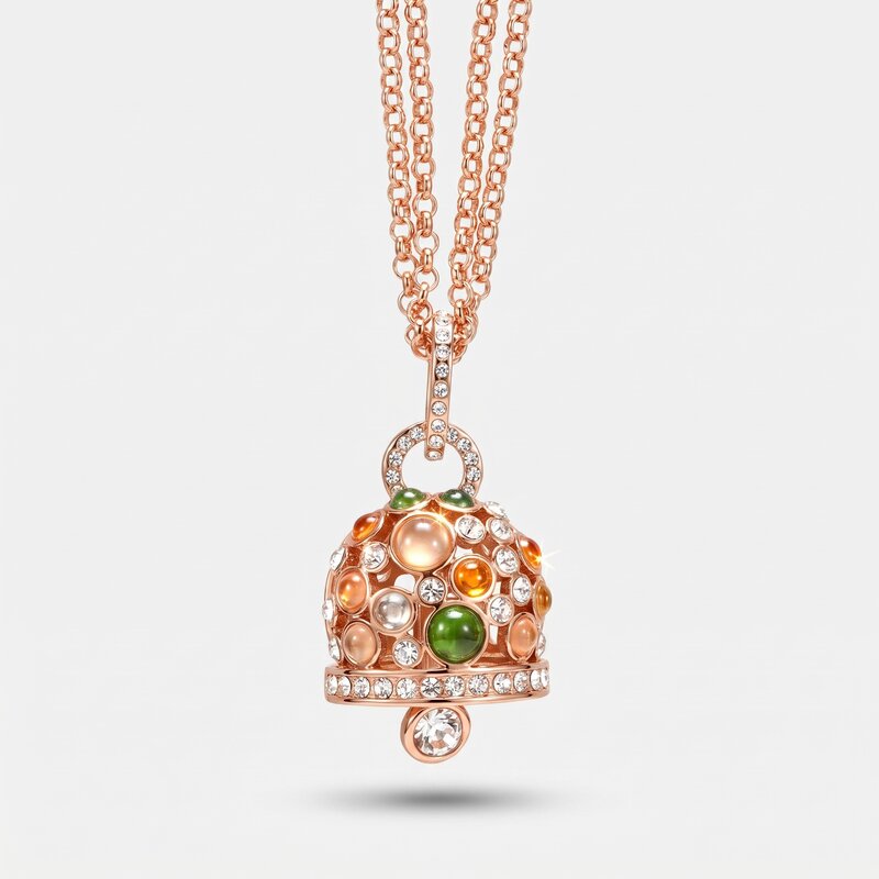 Collana in Metallo con grande campana pendente multicolore e punti luce bianchi - BYSIMON gioielli