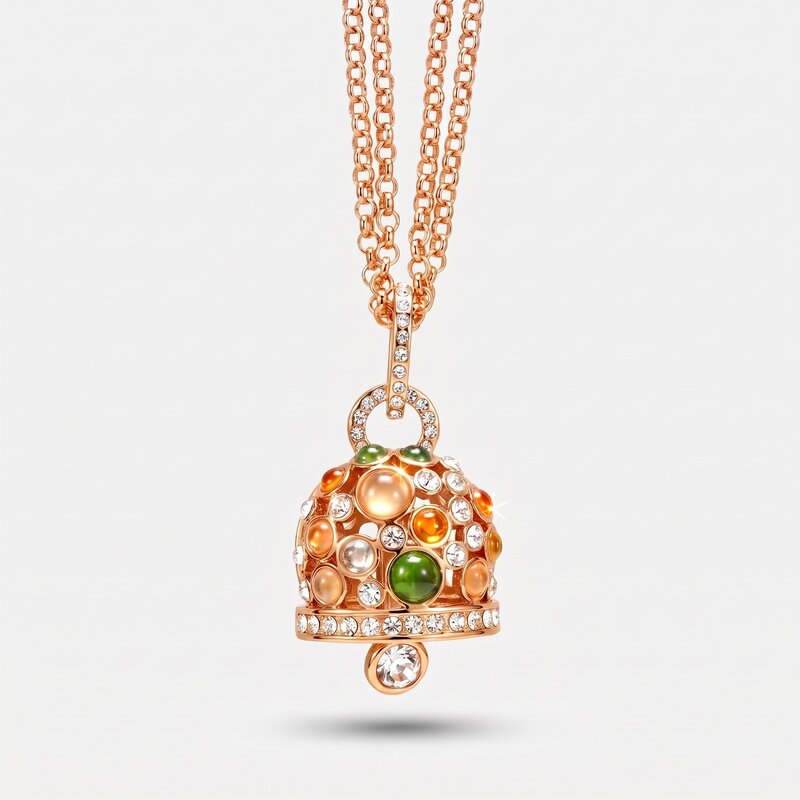 Collana in Metallo con grande campana pendente multicolore e punti luce bianchi - BYSIMON gioielli
