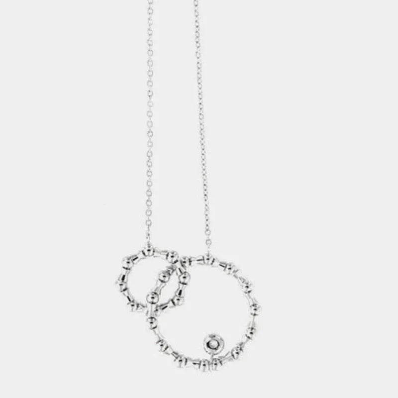 Collana in Metallo con doppio cerchio pendente impreziosito da cristalli bianchi