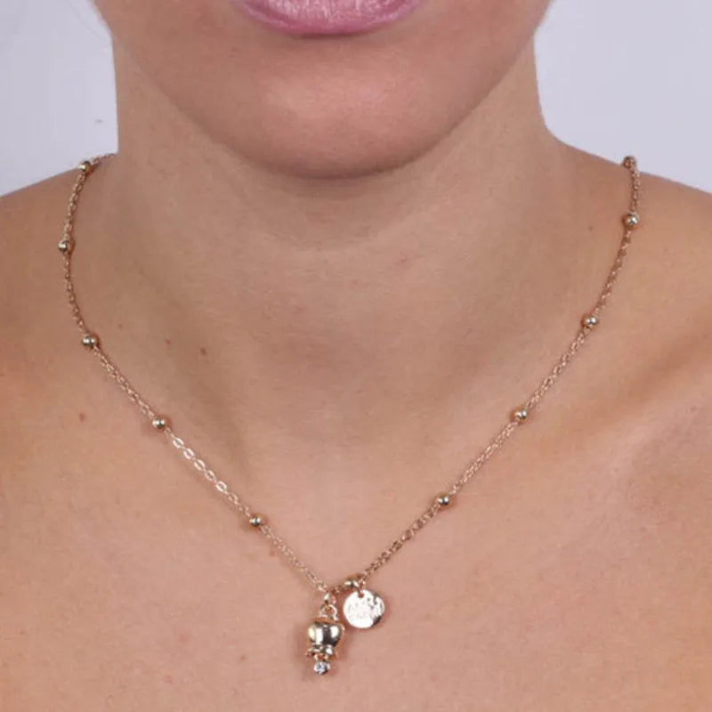 Collana in Metallo con campanella portafortuna pendente, impreziosita da cristalli - BYSIMON gioielli