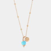 Collana in Metallo con campanella portafortuna pendente, impreziosita da smalto turchese e cristalli