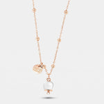 Collana in Metallo con campanella portafortuna pendente, impreziosita da smalto bianco e cristalli - BYSIMON gioielli