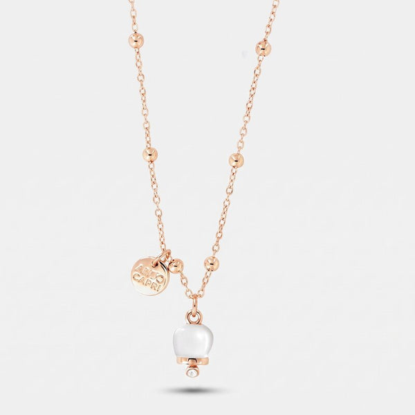 Collana in Metallo con campanella portafortuna pendente, impreziosita da smalto bianco e cristalli - BYSIMON gioielli